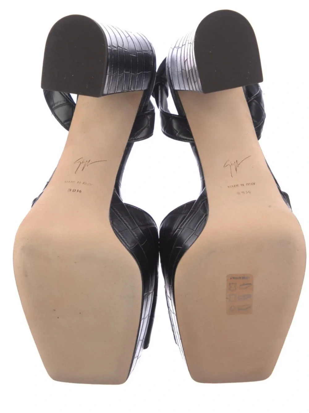 Giuseppe Zanotti Black Croc-Embossed Platform Ankle-Strap Heel